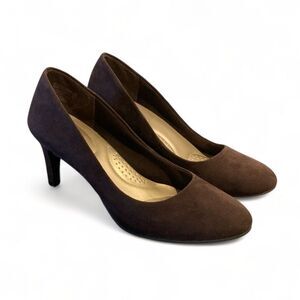 Deflex Comfort Brown Faux Suede Heels Pumps Size 7‎ Stylish Comfortable Classic